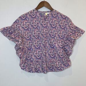 Mini Boden Printed Poncho Kaftan Swim Coverup Lupin Peach Paisley Print Trip 3T